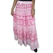 Mogul Indian Ethnic Long Skirt Animals Print Pink Cotton Maxi Skirts For Women's