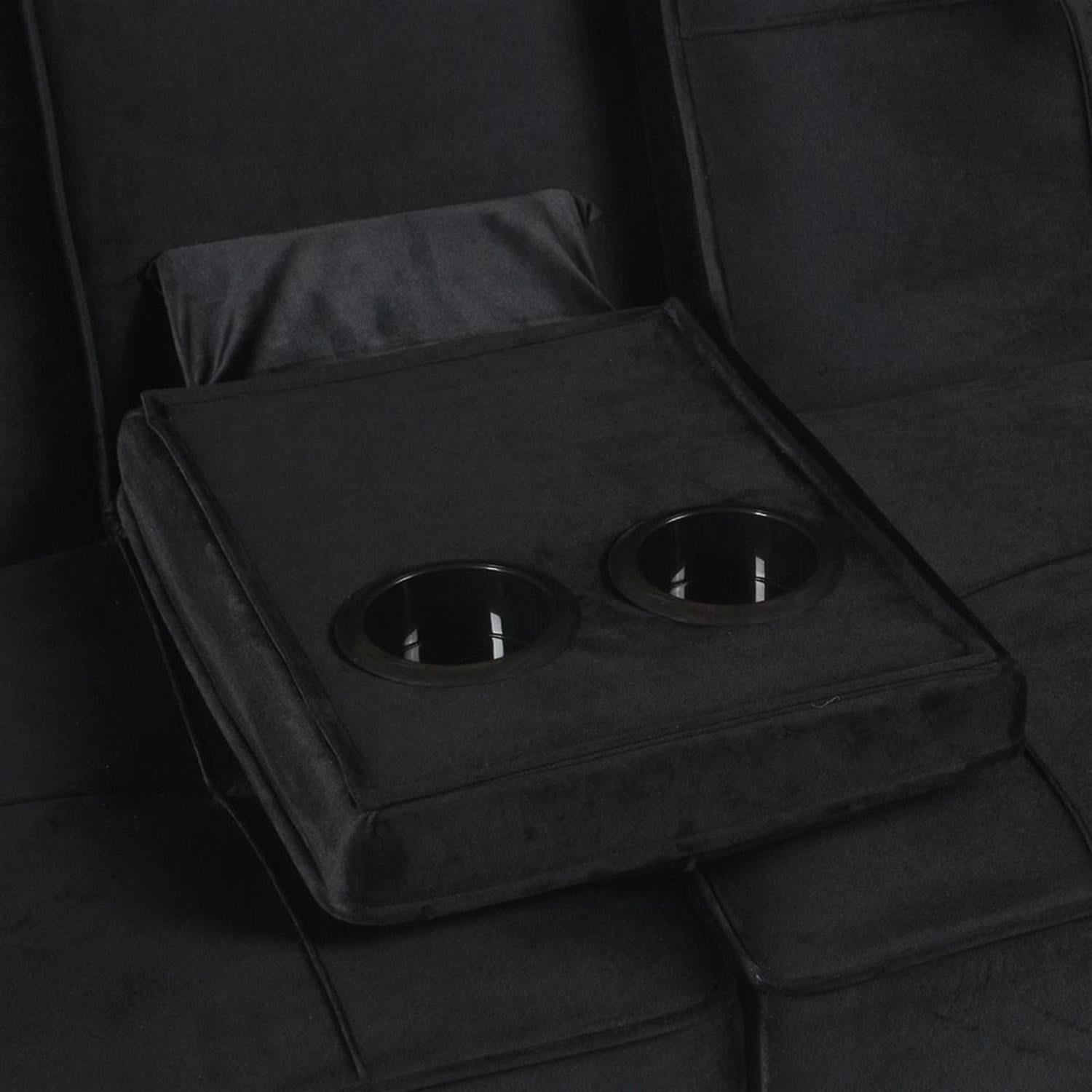 Demi Bonn Futon Sofa Bed, Velvet Futon Couch for Living Room, Recliner Sleeper Sofa with 2 Cup Holders, Removable Armrests, Metal Legs, Black