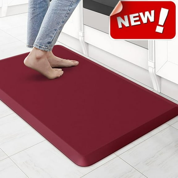 Bxaolu 1/2 Inch Thick Kitchen Mats for Floor, Kitchen Rug for Standing Desk, Non-Slip, Thicker, Stain Resistant, Comfort Anti Fatigue Floor Mat for Home, Kitchen, Office - (Red,17.3" x 28")