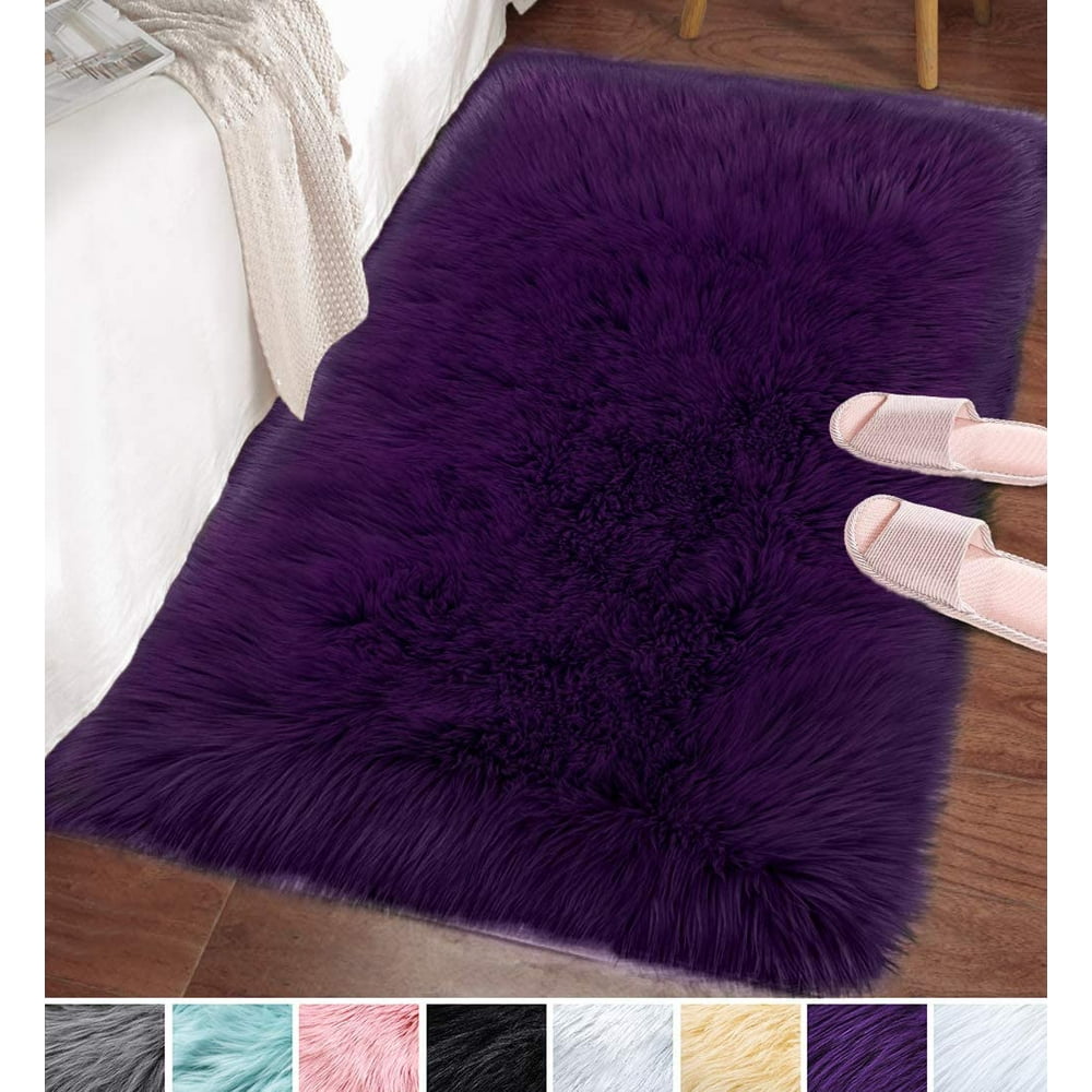 LOCHAS Ultra Soft Fluffy Rugs Faux Fur Sheepskin Area Rug for Bedroom