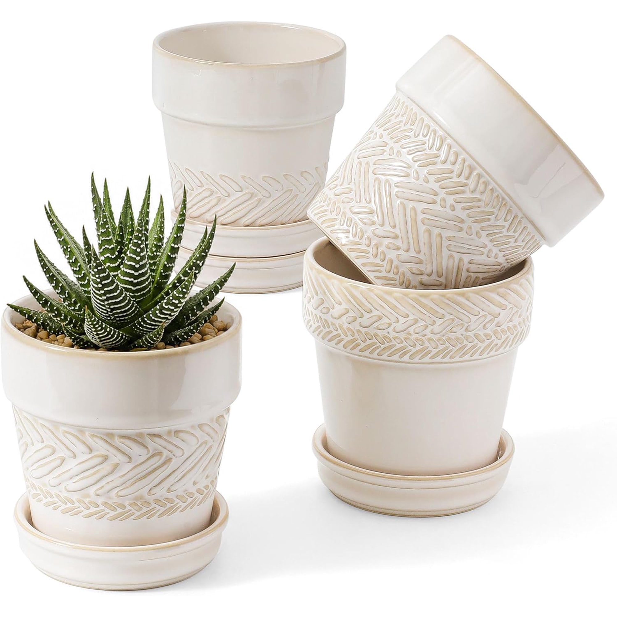 Succulent pots Indoor Small Succulent Bonsai 3 Inch Mini Ceramic Succulent Pots with Saucer and Drainage Hole Decorative Planter for Succulent Cactus Set of 4.
