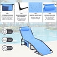 thumbnail image 3 of 2 Pieces Folding Textilene Waterproof Patio Chaise with Pillow and Side Pocket, Outdoor Adjustable and Reclining Tanning Chair for Lawn, Beach, Pool, Portable Lounge Chair, Blue, 3 of 9