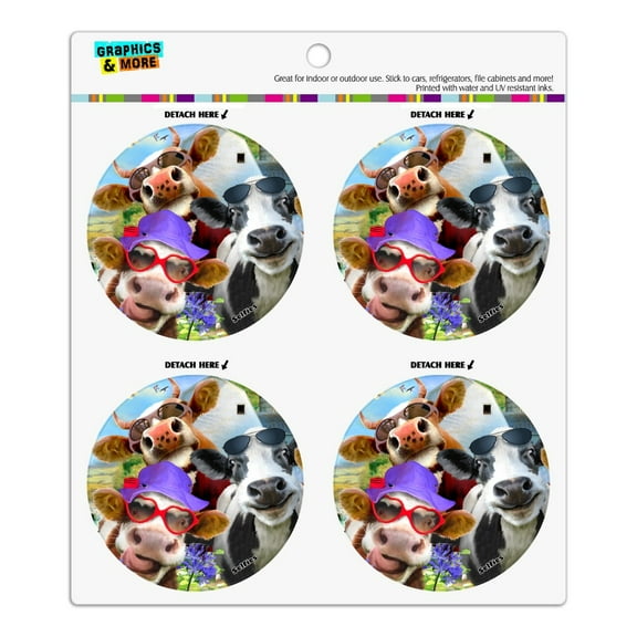 Udderly Cool Cow Farm Selfie Refrigerator Fridge Locker Vinyl Circle Magnet Set
