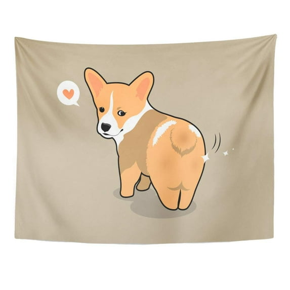 UFAEZU Brown Breed Cute Corgi Shiny Butt Cartoon Dog Flat Illustrate Lovely Wall Art Hanging Tapestry Home Decor for Living Room Bedroom Dorm 51x60 inch
