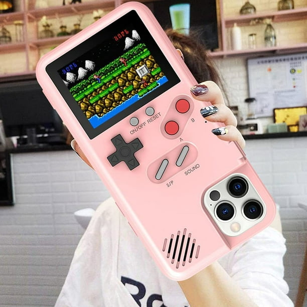 Coque Gameboy pour iPhone, FYBTO pour console de jeu rétro 3D avec 36 jeux  classiques, écran couleur antichoc pour téléphone de jeu vidéo pour iPhone  (rose, pour iPhone 13 Pro Max) 