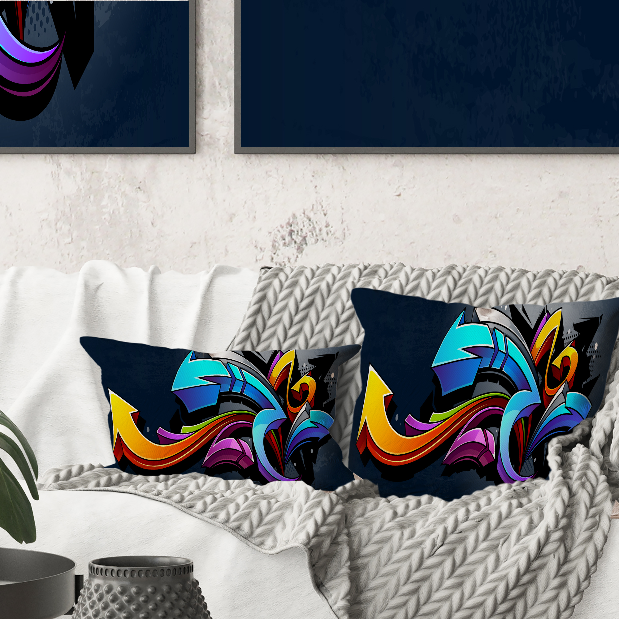 Designart Direction Street Art - Graffiti Throw Pillow - 18x18