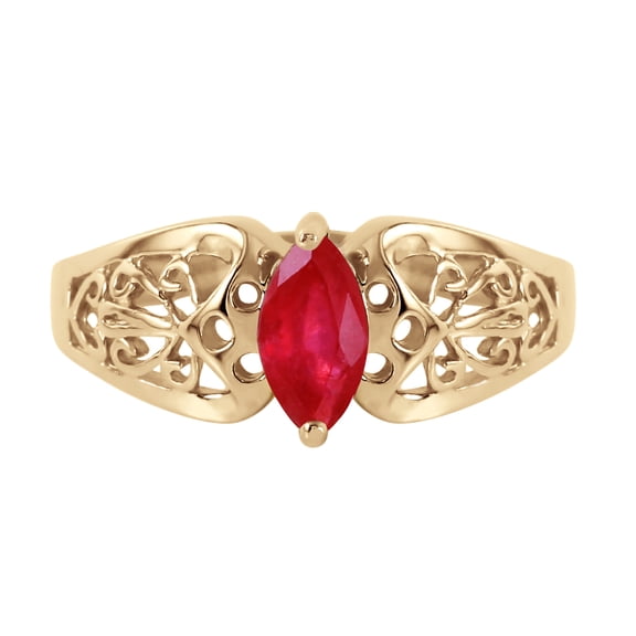 Galaxy Gold 14K Yellow Gold Natural Ruby Filigree Solitaire Ring - July Birthstone - Hope & Creativity - Sizes 5.5 to 11 - Fine Jewelry for Women