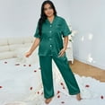 thumbnail image 5 of Hearthz Women's Plus Size Pajamas Silk Satin Pajama Set Short Sleeve Shirt with Full-Length Pants Pjs Sleepwear Set Dark Green,XXXL, 5 of 6