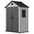 thumbnail image 2 of EHHLY 5.3x3.4 FT Resin Outdoor Storage Shed, 135 Cuft Garden Tool Sheds & Outdoor Storage Plastic Shed with Floor, 7FT Tall Outside Lawn Mower Storage Shed with Side Window, Cemented Grey Black, 2 of 9