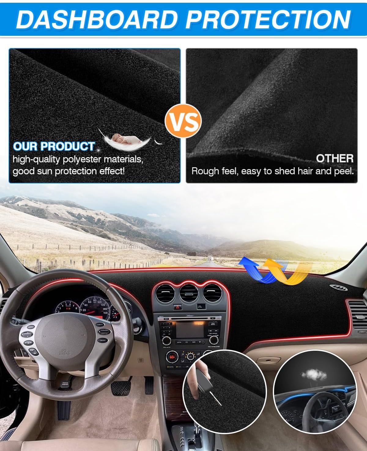 Canvcle Dash Cover Compatible with Nissan Altima 2007 2008 2009 2010 2011 2012 Accessories Dashboard Cover Mat Non-Slip Carpet Sunshield Glare UV Rays Protector