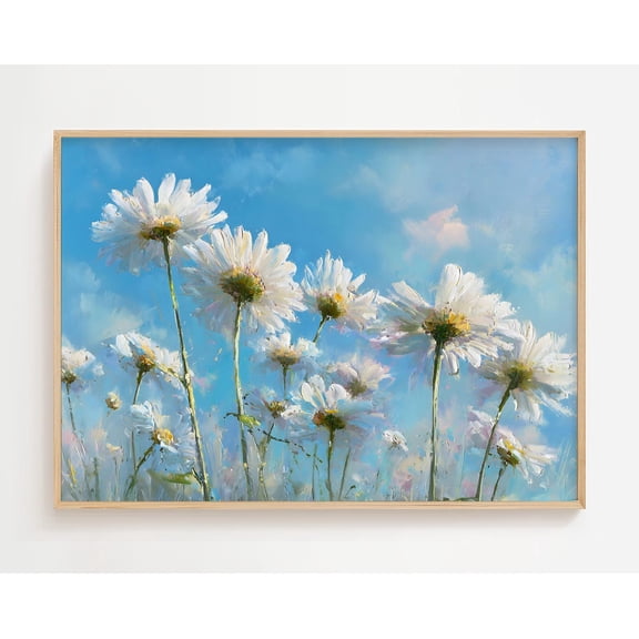 Daisy Wall Art, White Daisy Print, Bright Summer Floral Artwork, Cottagecore Botanical For Home Décor Home Decor #945, Unframed Poster Size 8x12