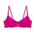 thumbnail image 2 of Huowey Bras For Women Underwire Solid Color Sheer Floral Lace Underwire Bra Double Thin Adjustable Spaghetti Straps Mini Bow Brassiere,Hot Pink, 2 of 3
