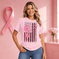 thumbnail image 4 of Godmerch Women's 100% Cotton Patriotic American Flag Breast Cancer Pink Ribbon Floral T-Shirt, 4 of 6