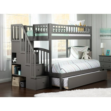 Full Mission Bunk Bed With Twin Trundle, Twin Full Bunk Bed With Stairs