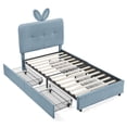 thumbnail image 2 of Twin Size Upholstered Bed with Oversized Rabbit Ear Headboard, LED Light & 4 Storage Drawers, Boucle Fabric (79.5''X40.75''X41''), 2 of 20
