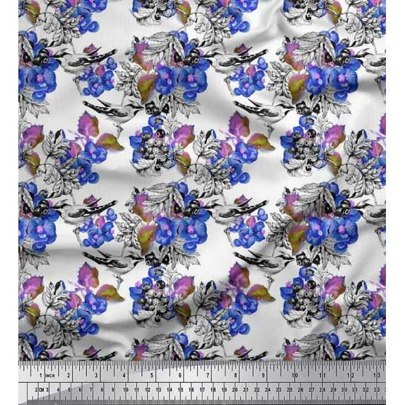 Soimoi Rayon Fabric Berries,Floral & Bird Printed Craft Fabric by The Yard 56 Inch Wide