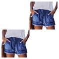 thumbnail image 4 of Qarigey Pantalones cortos de mezclilla casuales Pantalones cortos de mezclilla de cintura alta para mujer con bolsillo Vacaciones en la playa Type21 NO21, 4 of 6