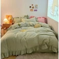 thumbnail image 4 of Vinsan International Raffel Cotton Duvet Cover 3 Pc Set 1 Duvet Cover 2 Pillow cases Solid Sage Green Cotton Comforter Cover Only Twin Size 68" x 90", 4 of 4