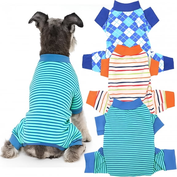 GASTROPOD 3-Pack Dog Pajamas for Small Dogs,Stretchy Onesie with Roomy Tail Opening And Elastic Back Knees,Cozy Puppy Clothes L
