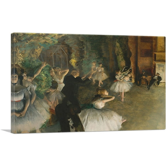 ARTCANVAS The Rehearsal of the Ballet Onstage 1874 Canvas Art Print by Edgar Degas - Size: 26" x 18" (0.75" Deep)