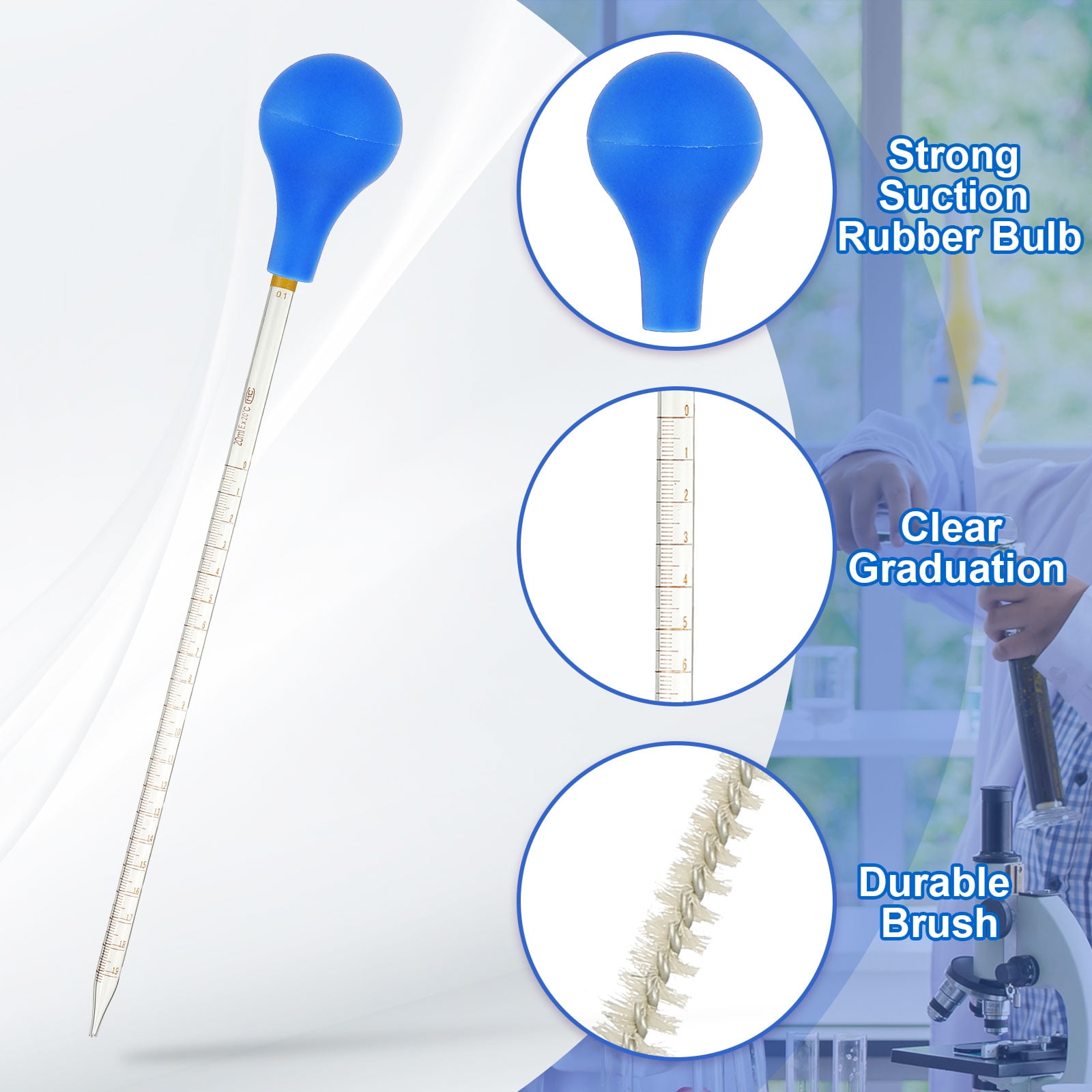 Uxcell Graduated Dropper Pipettes 4 Pcs 0.5ml Reusable Borosilicate Glass Pipette for Transfer Liquid for Laboratory, Chemistry, Clear
