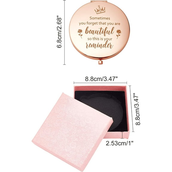 Rose Gold Compact Mirror with Gift Box for Women Personalized Inspirational Compact Mirror Birthday Gifts for Women Mom Sister or Coworkers