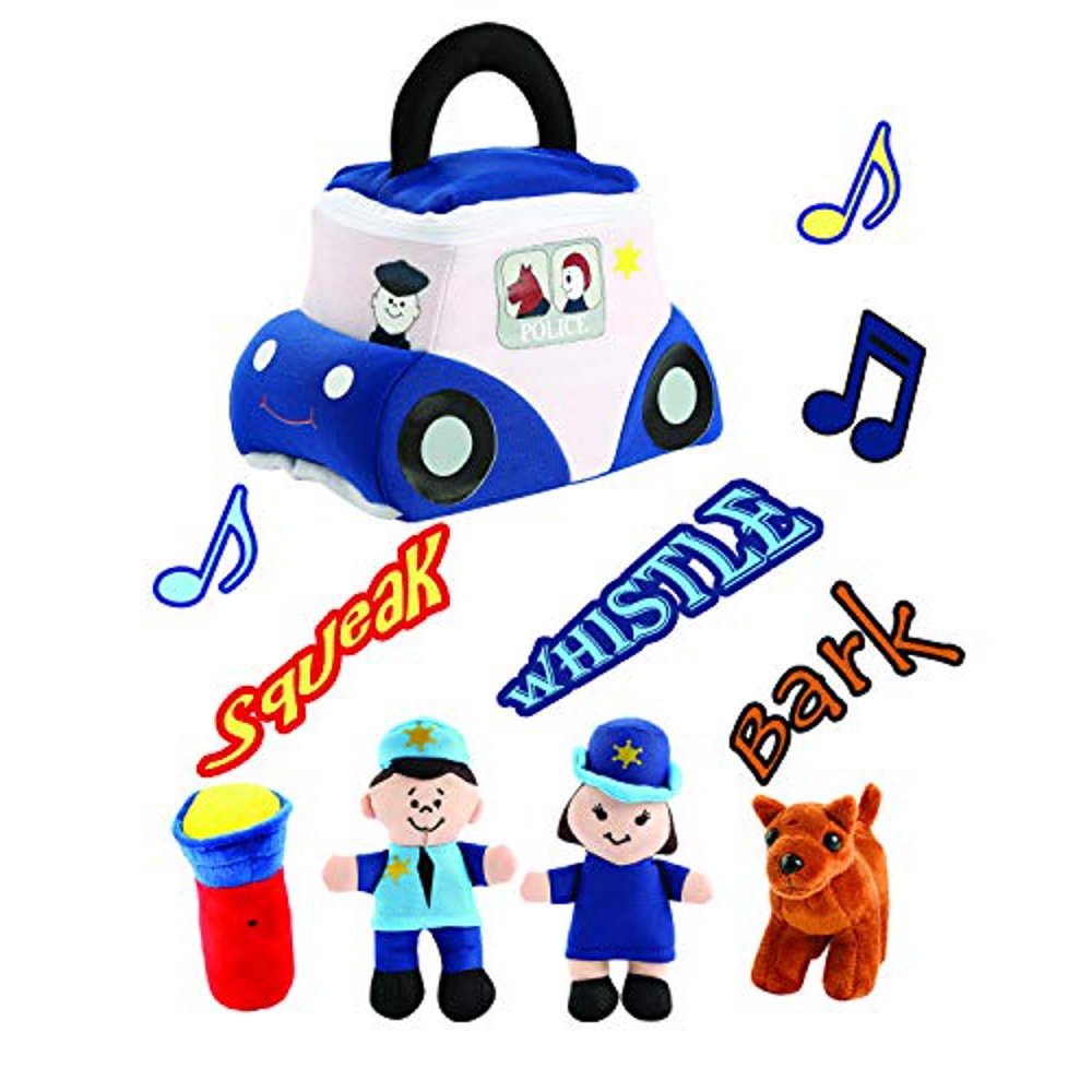 Animal House Police Car Plush Rescue Vehicle Carrier with Sound Figure