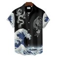thumbnail image 2 of Camisa hawaiana de manga corta con estampado 3D de olas para hombre, informal, versátil, retro, minimalista, con solapa y botones para vacaciones en la playa, 2 of 5