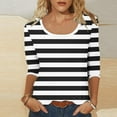 thumbnail image 2 of hotojiny T Shirts for Women Spring Fashion Striped Crew Neck Casual Tops Summer Soft 3/4 Sleeve Loose Tees Clothes, 2 of 7