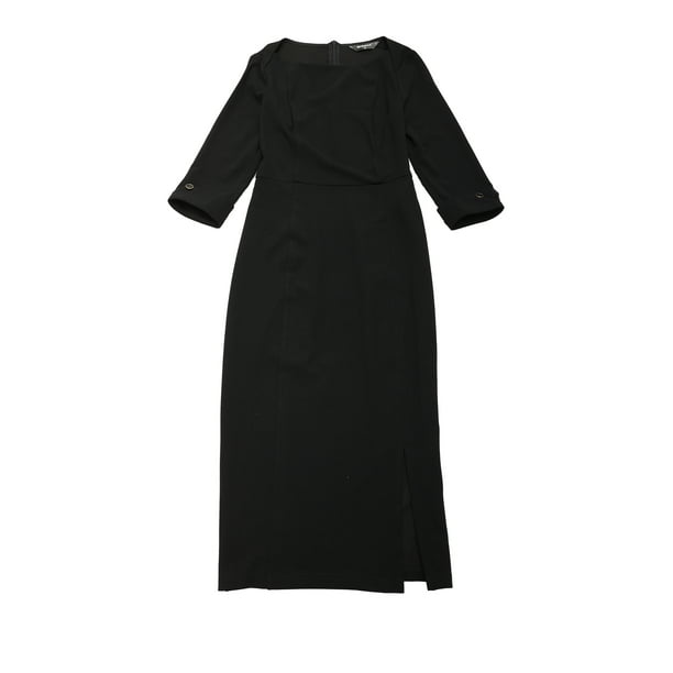 Vestido de tubo dividido elegante con cuello barco y mangas 3/4 para mujer Negro XL