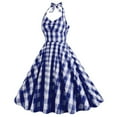 thumbnail image 3 of Lisingtool Dresses for Women 2023 Women's 1950S Rockabilly Dress Sleeveless Halter Neck Vintage Dress Checked Retro Swing Dress A Line Elegant Wedding Party Dress Homecoming Dresses Blue, 3 of 6