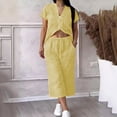 thumbnail image 4 of asjyhkr 2 Piece Sets for Women Casual Short Sleeve Button down Shirts Wide Leg Cropped Pants Summer Dailywear Comfy Outfits(X-Large,Yellow), 4 of 5