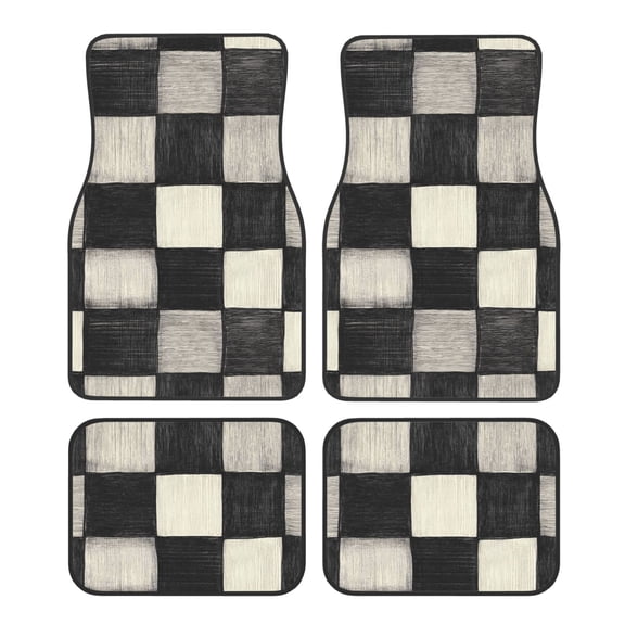 Crystal Fleece Car Floor Mats Set Of Four - Bottom Injection Molded For Easy Installation To Prevent Interior Contamination Suitable For Most Cars Darkgray Checked Hand-Drawn Sketch_3