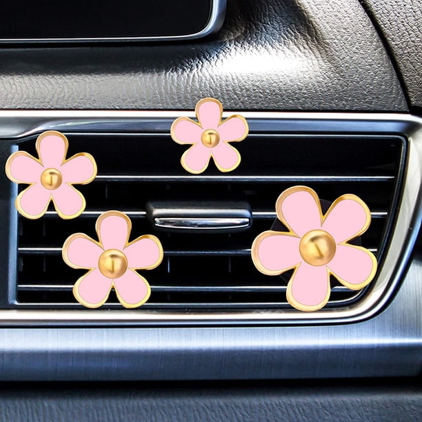 Clips de ventilación de aire con flor de margarita, ambientador de coche, clip de ventilación decorativo para accesorios de decoración de ventilación de coche (rosa)-rosa- Sincero Electrónica