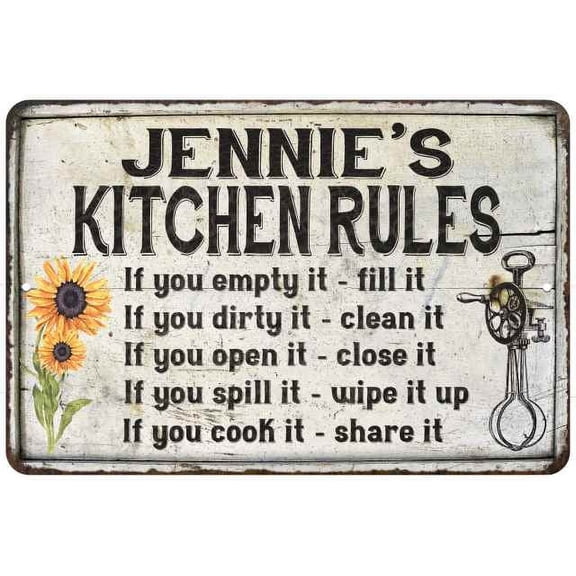 Jennie's Kitchen Rules Chic Sign Vintage Décor 12x18 Metal Sign 112180032268