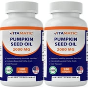 2 Pack - Vitamatic Pumpkin Seed Oil 2000mg Softgel Capsules per serving - 180 Softgels - (1000 mg per Softgels) (Total 360 softgels)