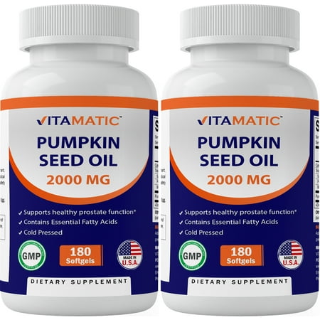 2 Pack - Vitamatic Pumpkin Seed Oil 2000mg Softgel Capsules per serving - 180 Softgels - (1000 mg per Softgels) (Total 360 softgels)