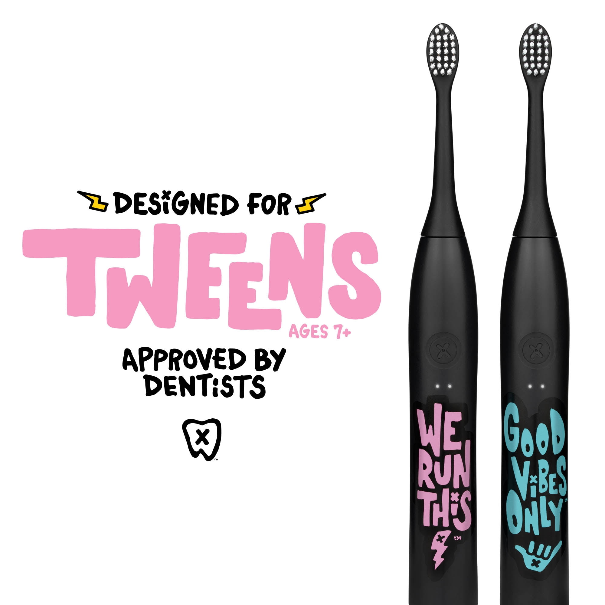 Made by Dentists Sonic X Electric Toothbrush for Kids and Tweens with 3 Brush Heads, We Run This