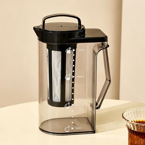 1.6L Cold Brew Coffee Maker Pitcher with Removable Filter and Volume Markers for Iced Tea, Fruit Beverages, Leakproof Carafe