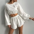 thumbnail image 4 of Wensltd Womens Cute Pajama Sets 2 Piece Crop Top and Shorts Soft Slim Fit Sleepwear Sets, 4 of 4