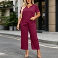 thumbnail image 5 of akafmk Plus Size Womens 2 Piece Sets Summer Outfits V Neck Short Sleeve T-Shirts and Wide-Leg Pants Matching Loungewear Set Sleepwear Soft Fashions Clothes, 5 of 7