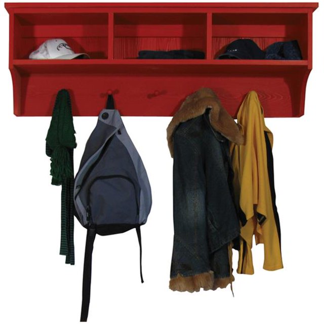 Sawdust City Storage Shelf with Cubbies and Pegs- Red