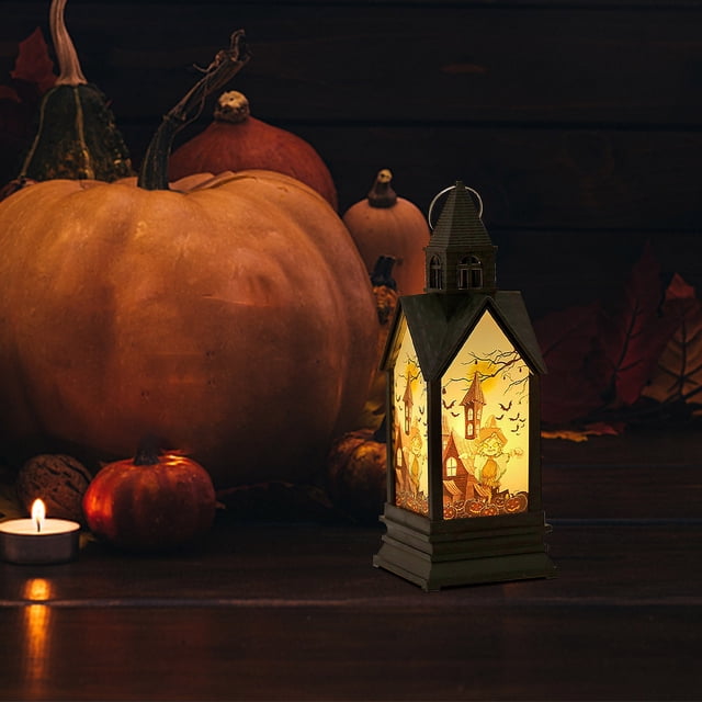 Xihbxyly Vela Led de Halloween con Diseño de Calavera de Bruja y Calabaza Espeluznante, Efecto de Llama Realista, Decoración Colgante para Porche, Decoración Navideña, Funciona con Pilas, Diseño Retr