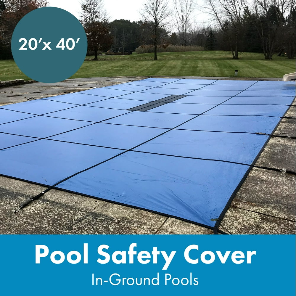 WaterWarden Inground Pool Safety Cover, Fits 20’ x 40, Solid Blue, With