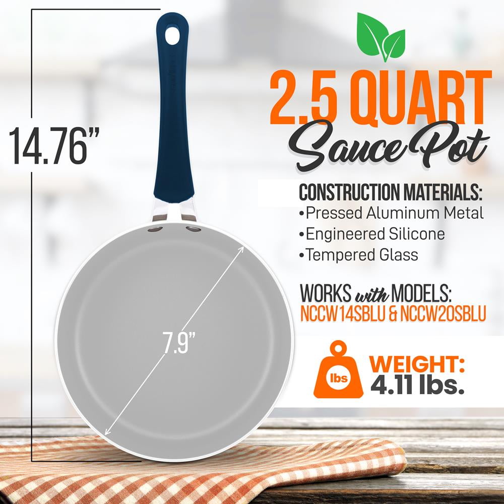 NutriChef Non-Stick High-Qualified Kitchen Cookware with See-Through Tempered Glass Lids, 2.5 Quart