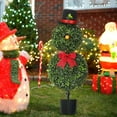 thumbnail image 5 of Christmas Snowman Topiary,35.4'' Artificial Snowman Shaped Topiary Tree Pot with Red Bow Santa Hat,Boxwood Topiaries for Christmas Indoor Outdoor Home Porch Decor(1PCS,Flowerpot Style), 5 of 6