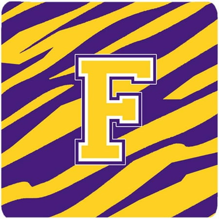 

Monogram - Initial F Tiger Stripe - Purple Gold Foam Coasters Set - 4