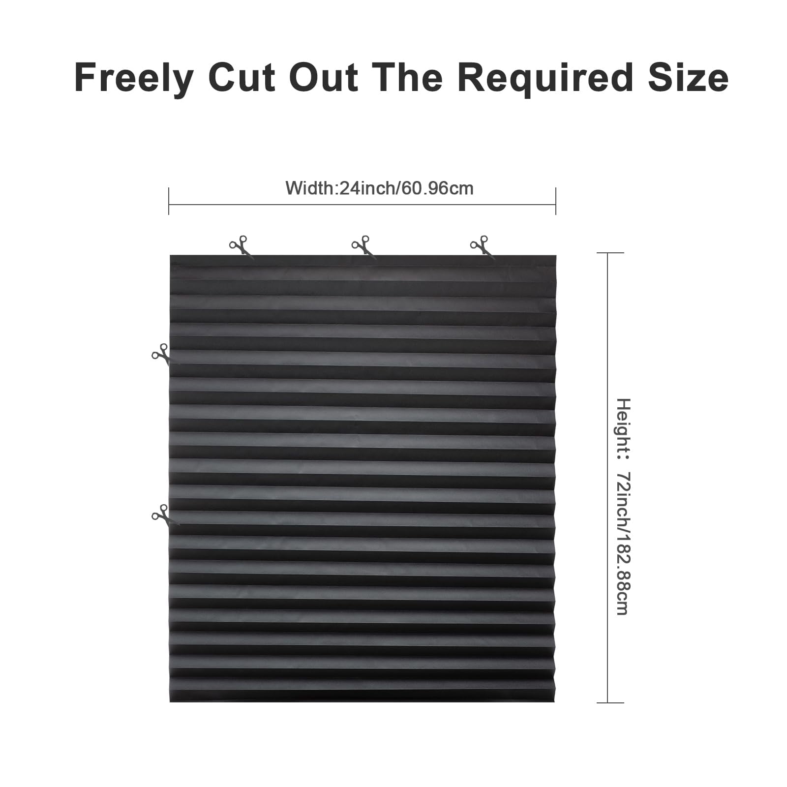 6 Pack Temporary Blackout Paper Shades For Windows Pleated Blinds With Adhesive No Tools Drilling Free Cut Size Room Darkening Shades(black  24" W X 72" H)