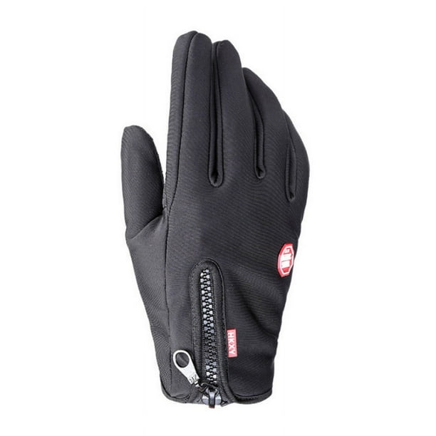 Guantes cálidos con cremallera para deportes al aire libre para otoño e invierno, pantalla táctil de dedos completos, antideslizantes, impermeables, agarre para parabrisas, forro polar, esquí y