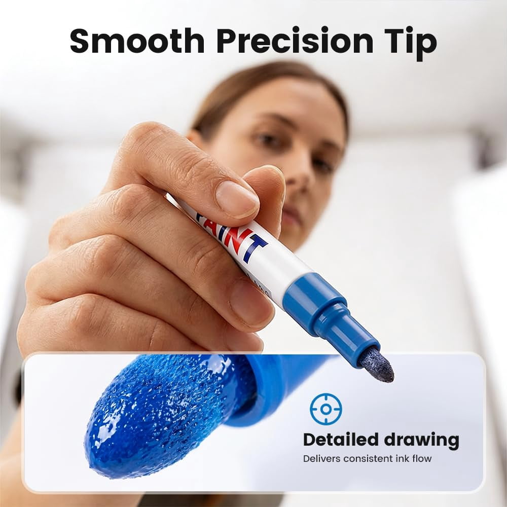 12 Colors Waterproof Tire Paint Pen, Oil-Based Permanent Markers with Medium Tip, Quick Dry Multi-Surface Paint Pens for Tires Metal Wood Plastic Glass